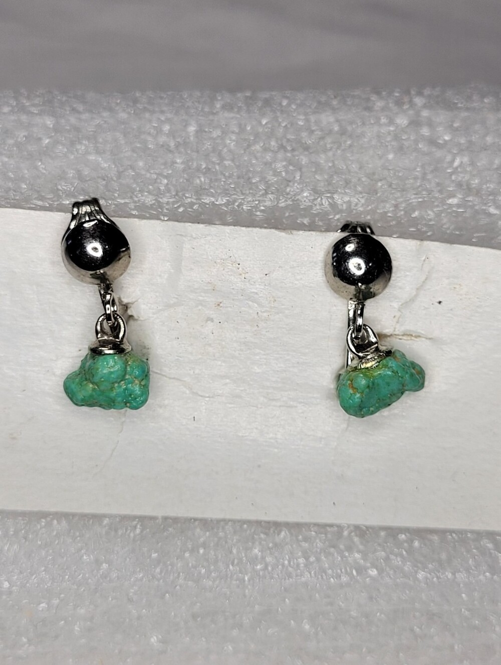 Silver Tone Turquoise Nugget Drop Earrings Clip On Earrings